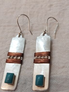 Handcrafted Turquoise Drop Earrings with Copper Wrap